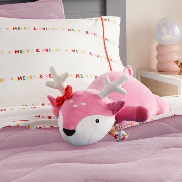 Holiday Pink Deer Weighted Plush Throw Pillow - Pillowfort - Picture 2 of 13